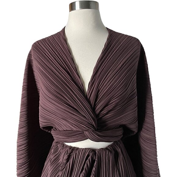 Mayle Vasquez Cienaga Dress Brown XS Pleated Wrap Mini Cutout Boho Chic - Picture 3 of 7